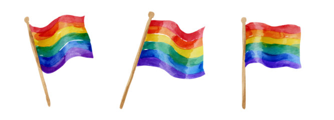 Colorful rainbow flags on transparent background for pride celebration