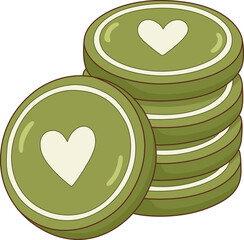 Illustration of Stacked Matcha Green Tea Cookies with Heart Pattern for Bakery and Valentine's Day Decor