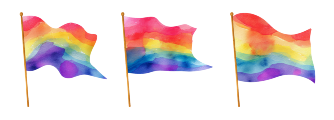 Vibrant rainbow flags create a colorful art display on transparent background