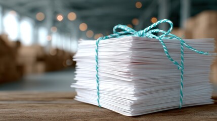 A collection of neatly stacked papers tied with twine on a rustic wooden surface, symbolizing organization, simplicity, and the importance of structure in daily tasks and work.