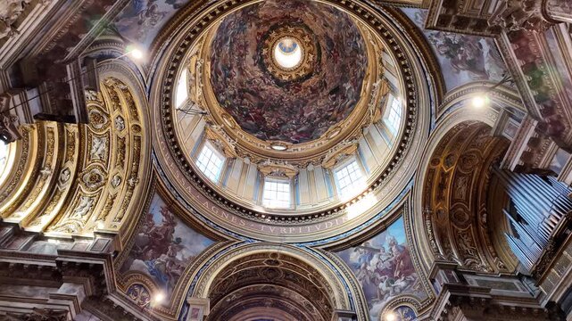 Baroque Dome of Sant'Agnese in Agone Basilica in Rome, Slow Motion