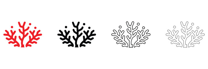 sea coral icon vector set, coral reef ocean plant vector, silhouette and line art