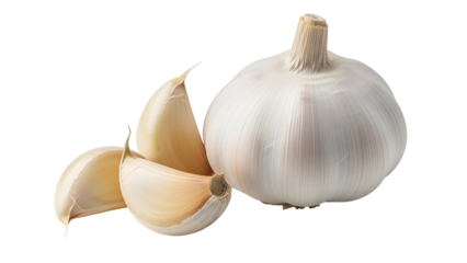White Garlic Bulb with Peels on Black Background food