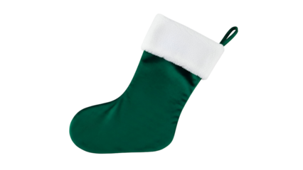 Green Christmas Stocking with White Trim on Black Background