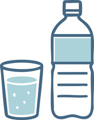ペットボトルの水とコップに入った水のイラストセット