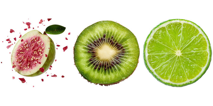 Guava kiwi lime fruit slice fresh healthy food set