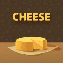 a cheese wheel on table food poster