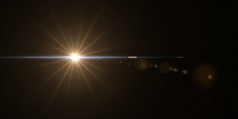 Bright sunbeam flare effect with beautiful beam design in dark space, round circle bokeh and blurred light colours create abstract cosmic mood background