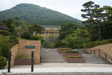 Historic Building and Landscaped Stairway in Hakodate
