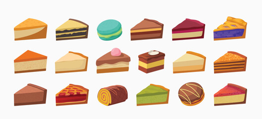 assorted tasty cake slices dessert in set