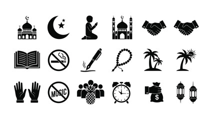 Islamic symbols and icons on transparent background for ramadan and culture