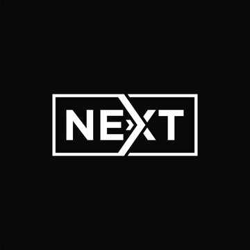 typography text next logo design graphic vector, word mark next symbol icon, square business forward graphic symbol concept