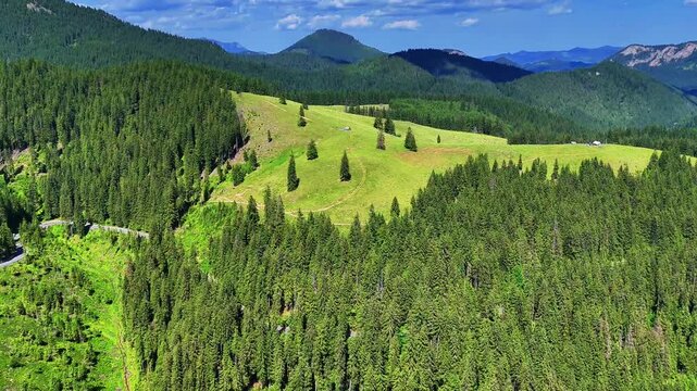 Aerial drone video of Pasul Bicaz (P&acirc;ng&icirc;rați), Carpathian Mountains, Romania