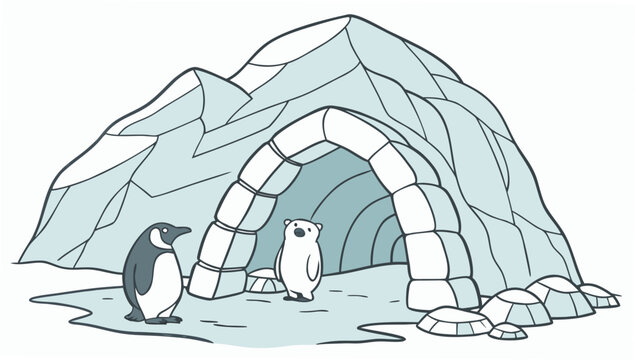 Penguin and polar bear in an igloo