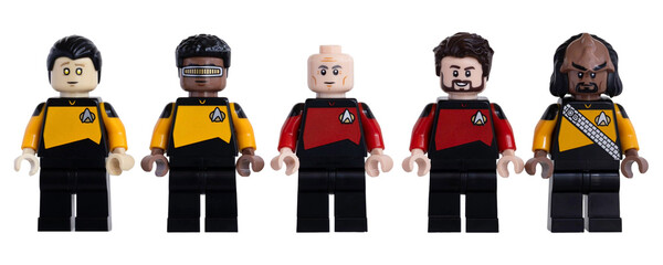 Naklejka premium Dortmund - Deutschland 14. Januar 2026 Lego Minifiguren der Enterprise - Studio Aufnahme 