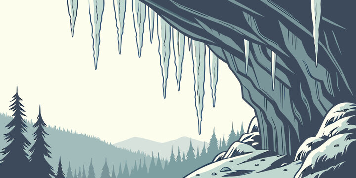 Winter landscape with icicles