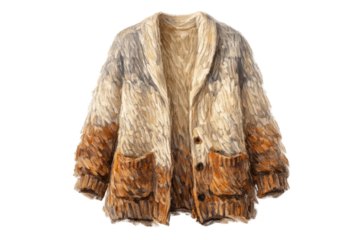 Brown cardigan sweater with pockets on a transparent background image.