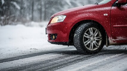 A car skidding on a snowy road
