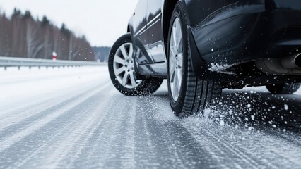 A car skidding on a snowy road