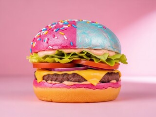 Colorful donut burger with sprinkles