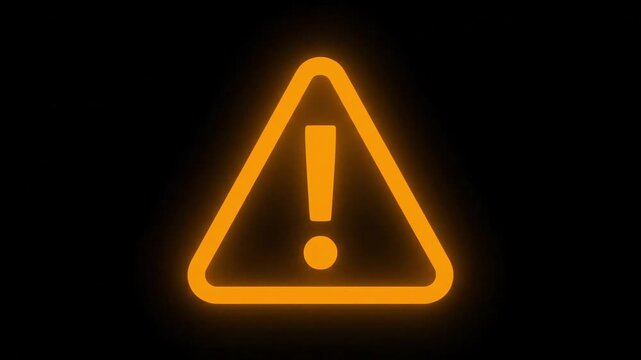 Glowing orange warning triangle symbol with exclamation mark on a dark background