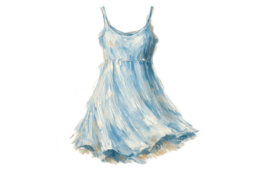 Blue summer dress with transparent background illustration art piece
