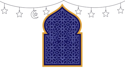 Islamic geometric pattern with hanging stars and crescent moon