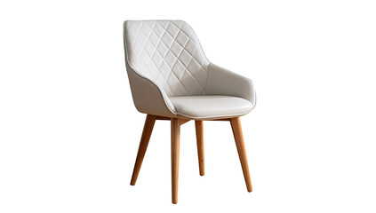 Obraz premium Modern White Quilted Upholstered Armchair with Wooden Legs Isolated on Transparent Background