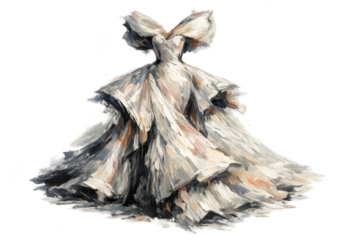 Painterly White Dress with Bow on a transparent background Design Element