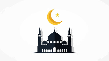 Minimalist mosque silhouette with crescent moon and star