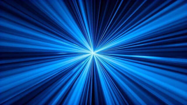 Radiating blue light beams bursting from center against black background