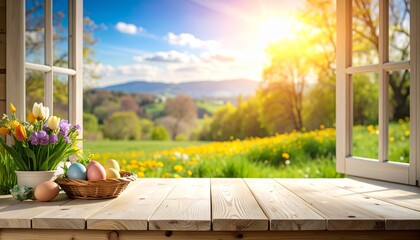 spring flowers on wooden table