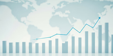 Financial stock market graph growth investment chart trade with business bar increasing transparent background world map