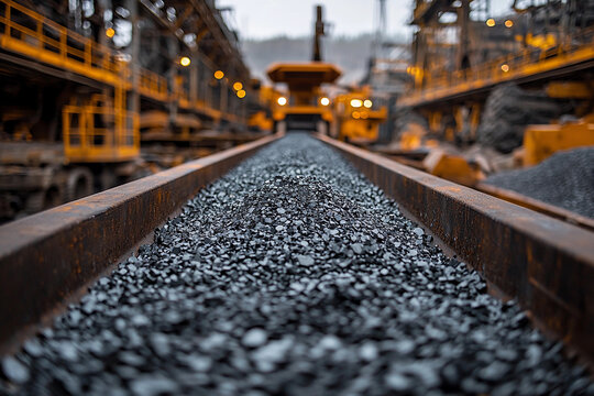 Close-up view of rare earth metals on a conveyor belt Generative AI
