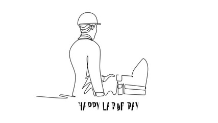 Warehouse worker shaking hand with logistics employee. Labor Day concept. Single line draw design. Full length animation illustration. High quality 4k footage