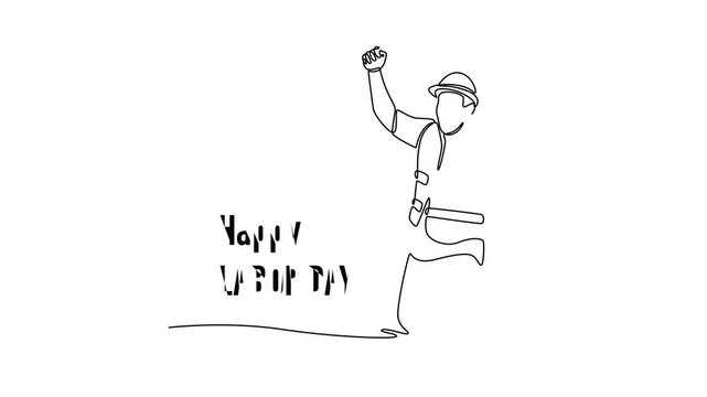 labor union in warehouse celebrate success after won protest salary increment. Labor Day concept. Single line draw design. Full length animation illustration. High quality 4k footage - Powered by Adobe