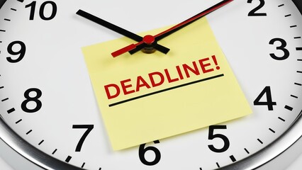 Close-up generic a clock with a yellow sticky note generic a deadline in an office setting