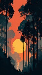 sunset over the evening  in the frost