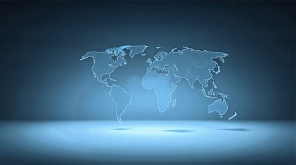 Global Vision: An abstract depiction of the world map, illuminated against a gradient backdrop, symbolizes interconnectedness, international relations, and global awareness.