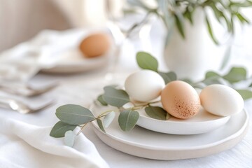 Minimalist easter table setting with elegant decor for a modern celebration