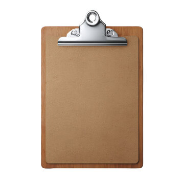 Empty clipboard with metal clip isolated on transparent background