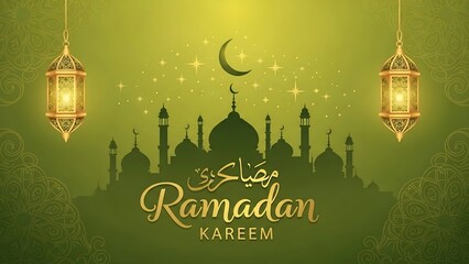 eid mubarak greeting card Ramadan Kareem banner with gold lantern ornament 