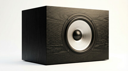 Close-up generic a modern speaker with a wooden finish designed for generic audio and music enjoyment