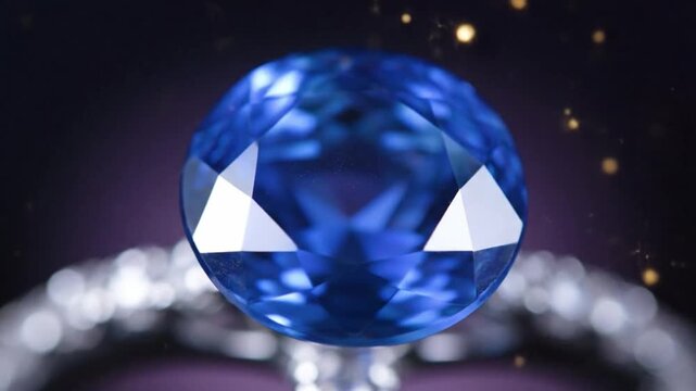 Elegant Blue Sapphire Gemstone on a Luxury Ring with Sparkling Lights.
