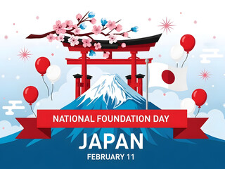 Celebrating national foundation day in japan illustration with iconic landmarks