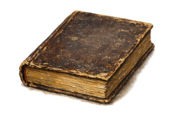 Old leather book with yellow pages isolated on transparent background