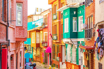 Colorful houses in the Balat and Fener districts. A popular tourist attraction in Istanbul.