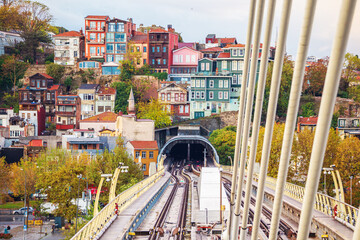 Haliç Bridge metro station on an overcast day. Golden Horn Bay.