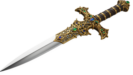 Intricately designed dagger with gold and jewel embellishments on handle