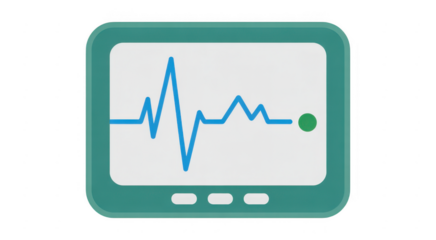 ECG Heartbeat Monitor Screen medical device blue waveform isolated on a transparent background